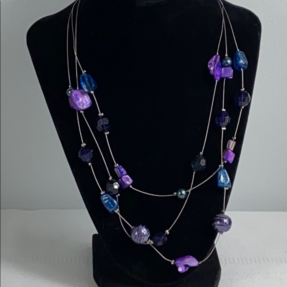 Multilayered Beaded Necklace Purple Blue